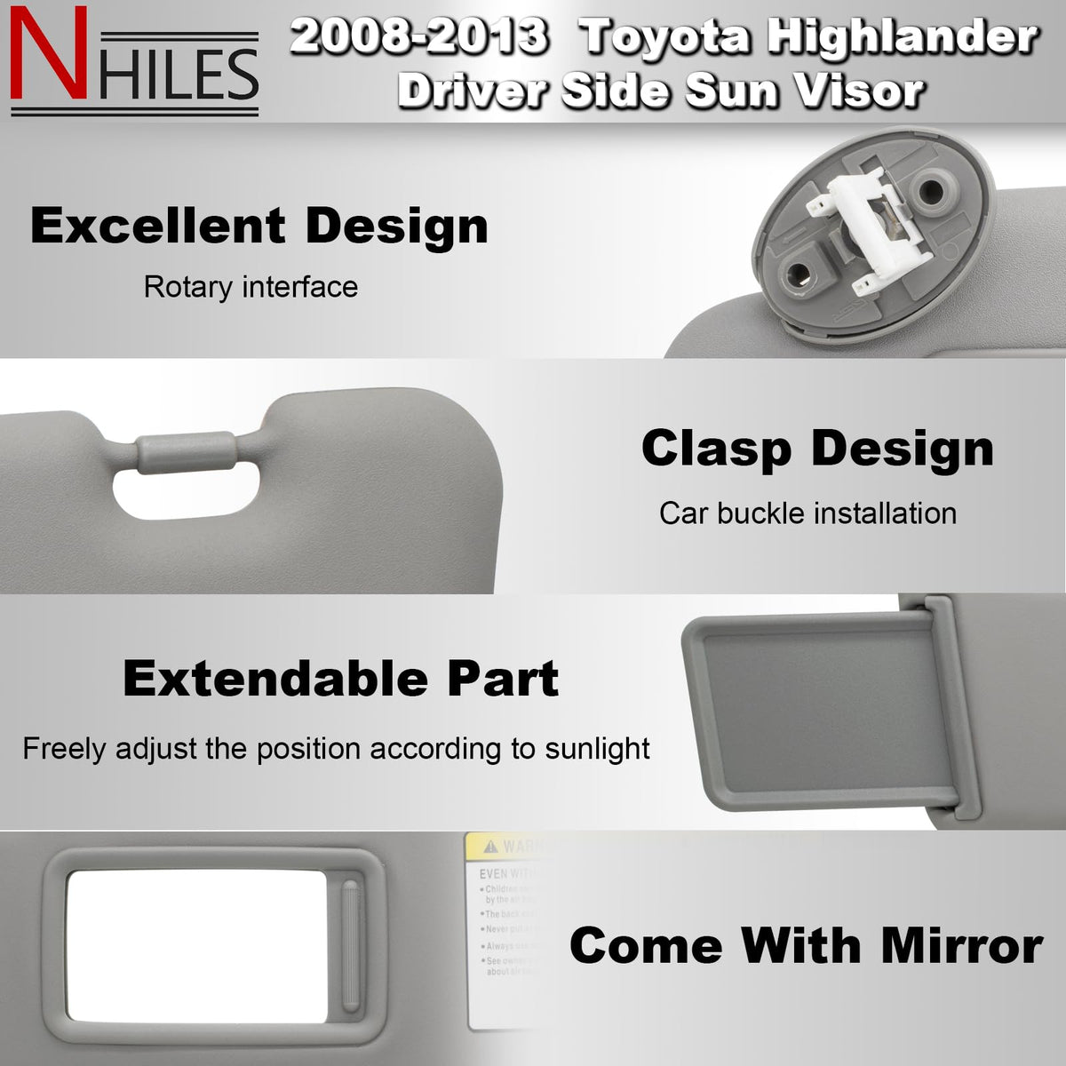 NHILES close-up of mounting hinge and screw points, ensures secure installation