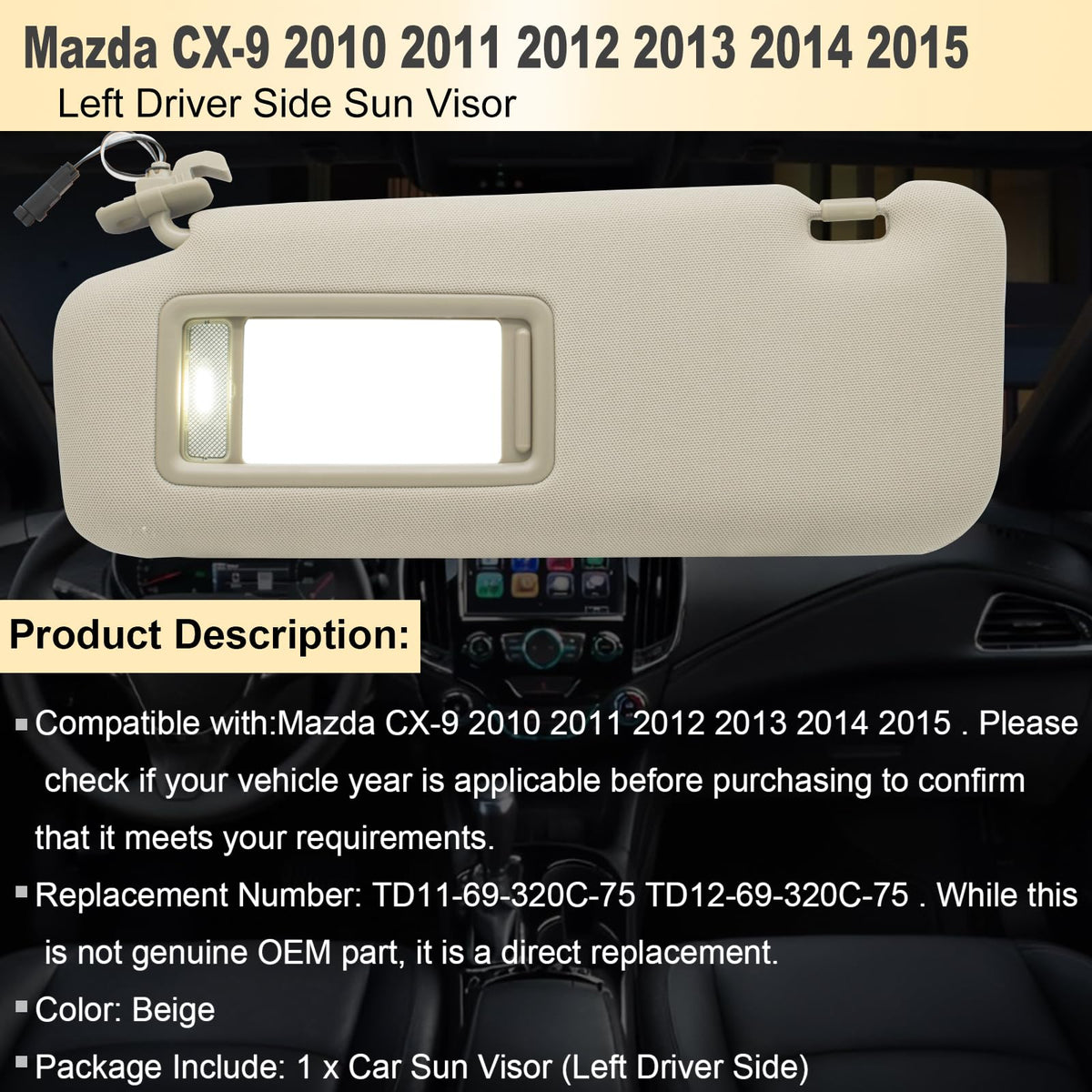 NHILES visor installed in Mazda CX-9 driver side demonstrating restored glare protection