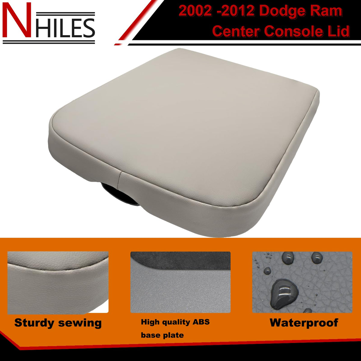 NHILES lid installed in Dodge Ram armrest showing improved console appearance