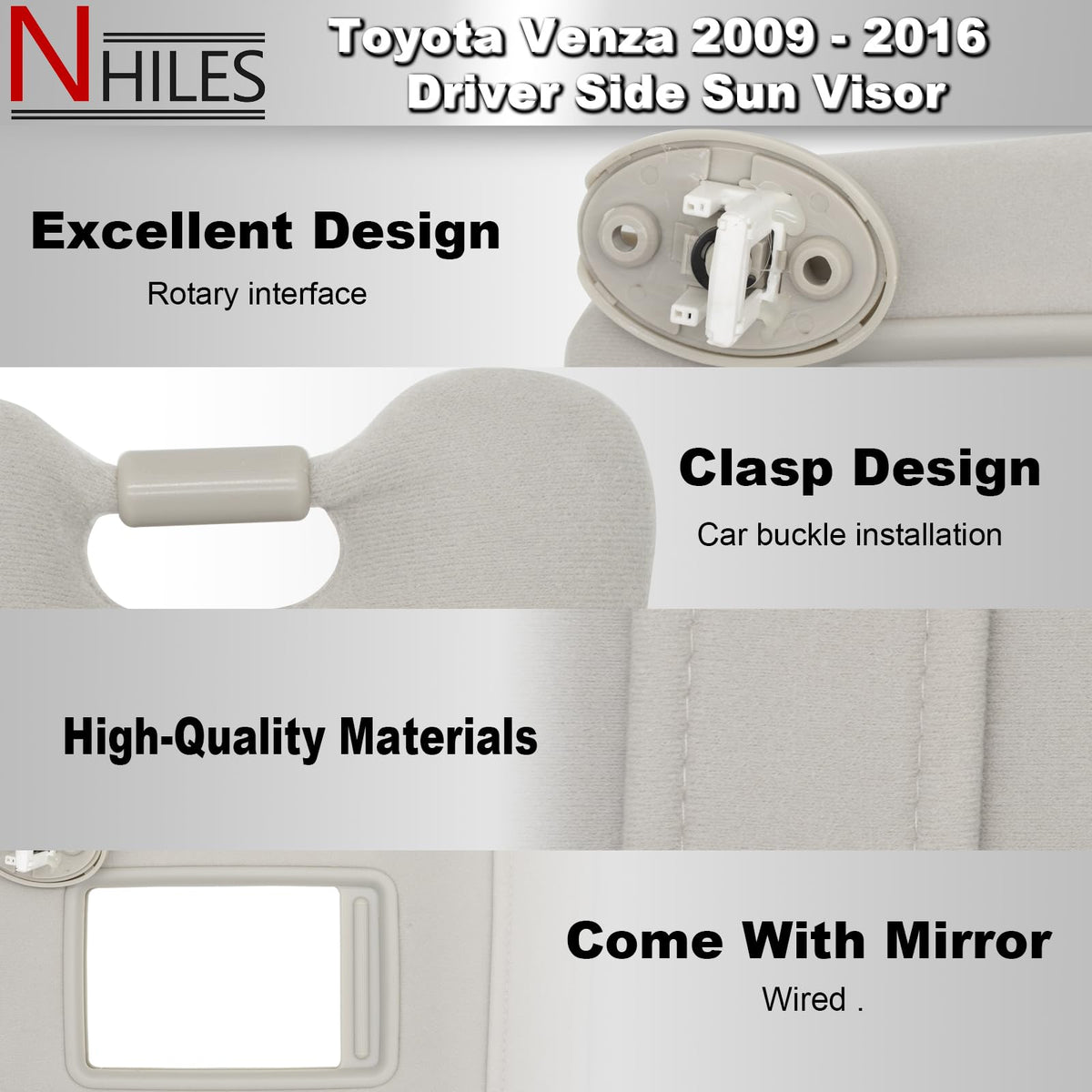 NHILES sun visor close-up of mounting bracket and screw hole for easy install