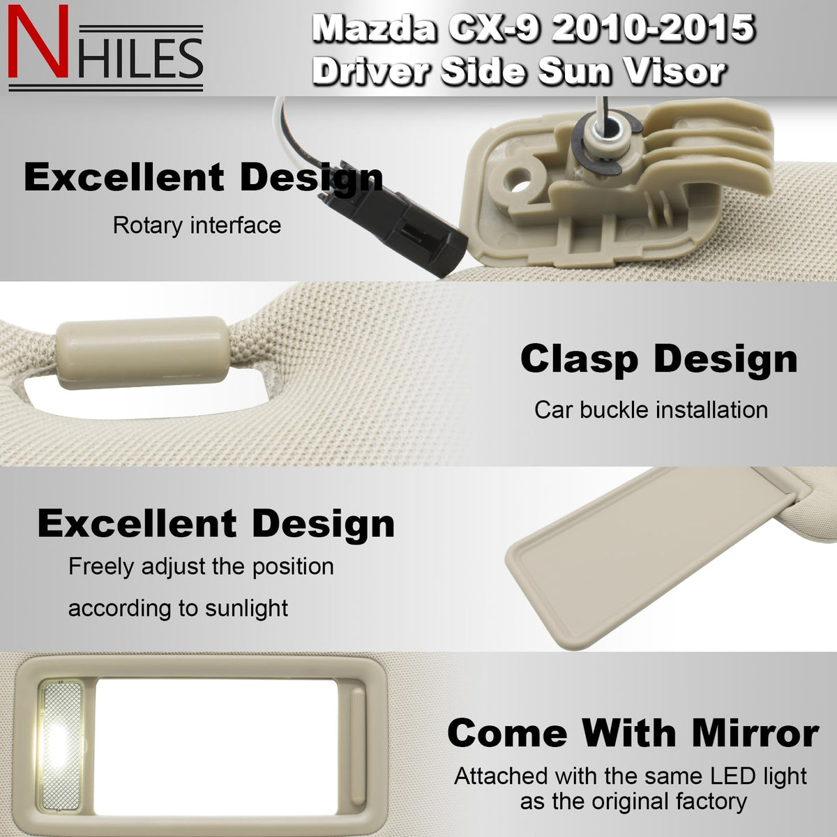 NHILES visor hinge close-up showing mounting points and secure pivot functionality