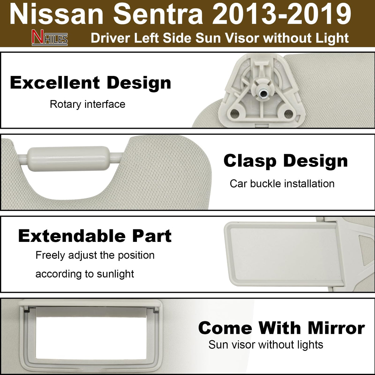 NHILES visor installed in Nissan Sentra driver position, improves sun shading and visibility