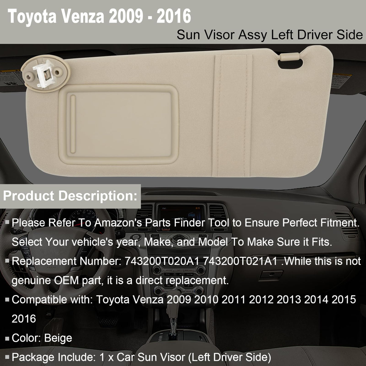 NHILES sun visor installed in Toyota Venza demonstrating improved sun protection