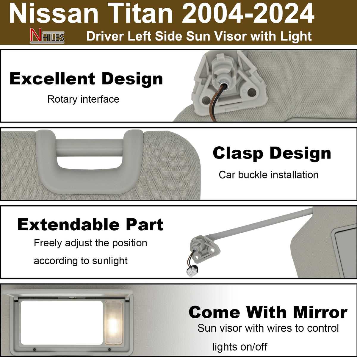 NHILES visor installed in Nissan Titan driver side demonstrating fitment