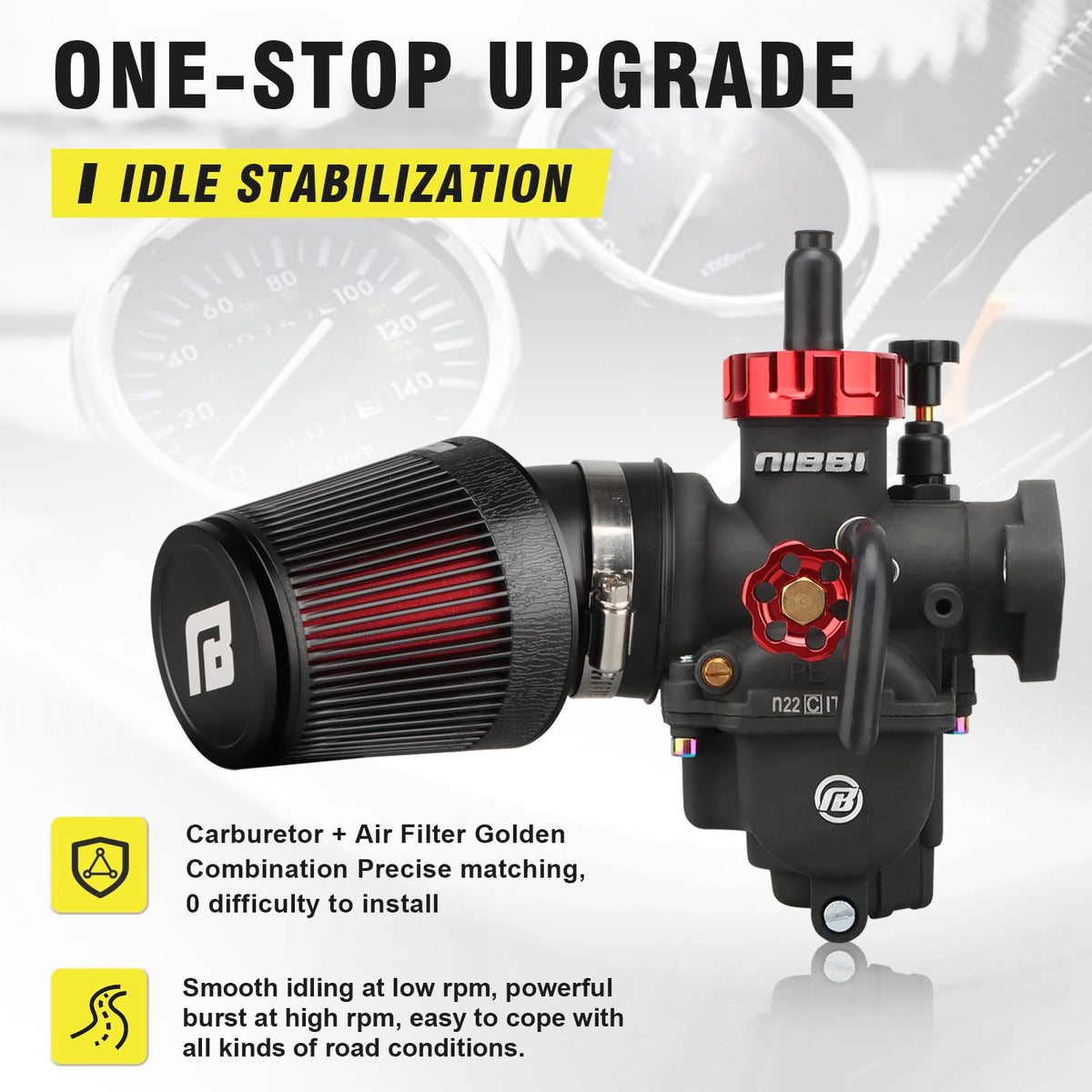 nibbi air filter mounted on intake illustrating better airflow and look