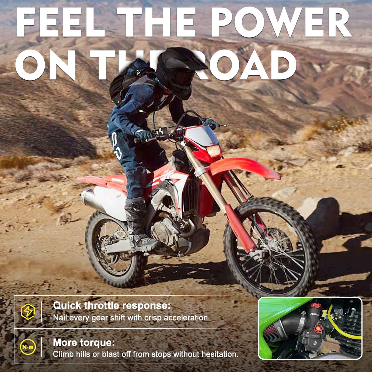 nibbi carburetor installed on dirtbike showing upgraded throttle response and real-world use