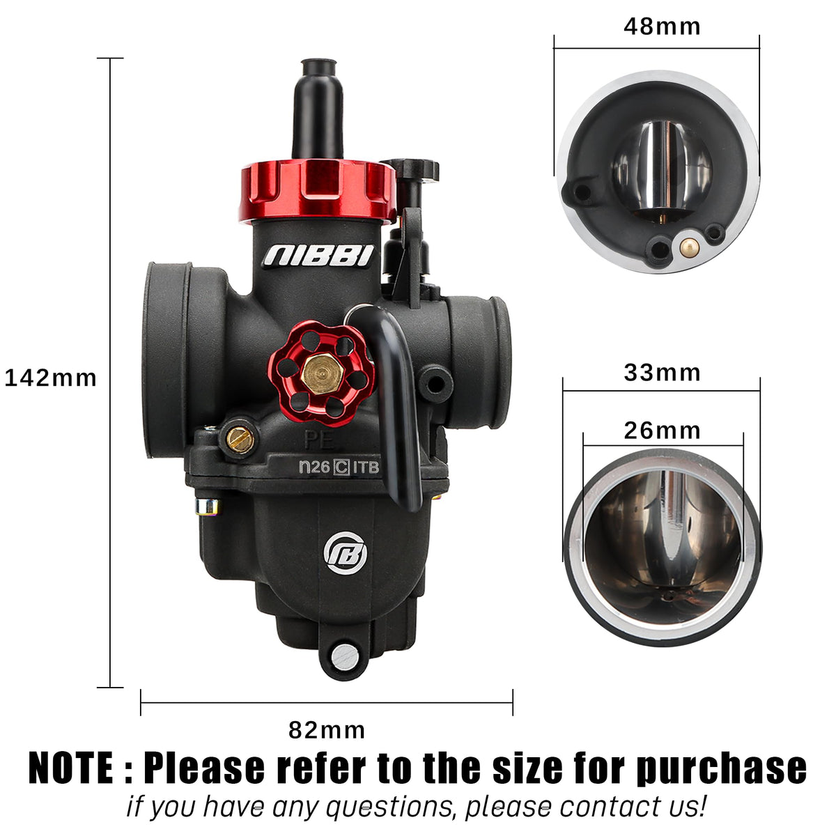 nibbi carburetor top detail with choke and adjustment screw, easy tuning benefit