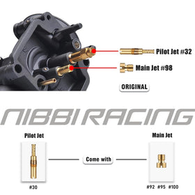 nibbi PE19 jets and small parts laid out to show tuning options and replaceability