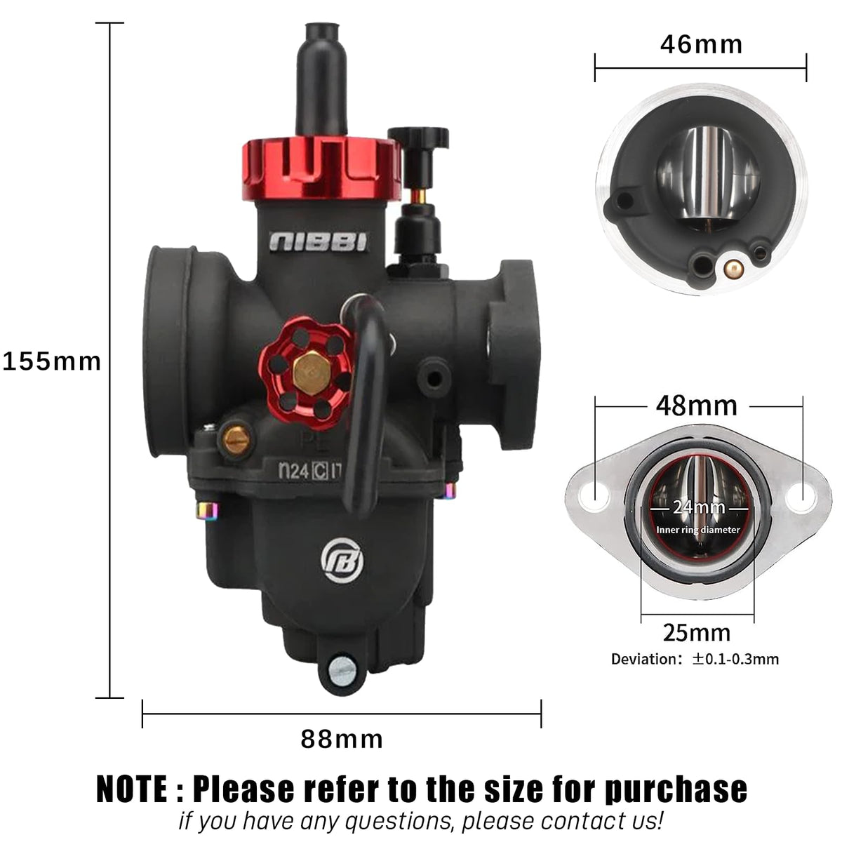 nibbi close-up of flange dimensions highlighting 48mm spacing for correct fit
