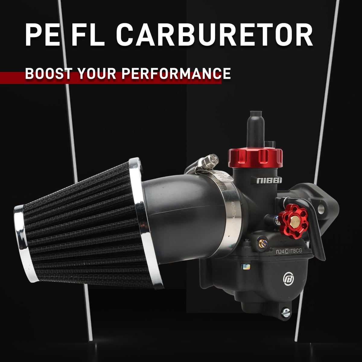 nibbi carburetor next to ruler showing 24mm bore for accurate sizing