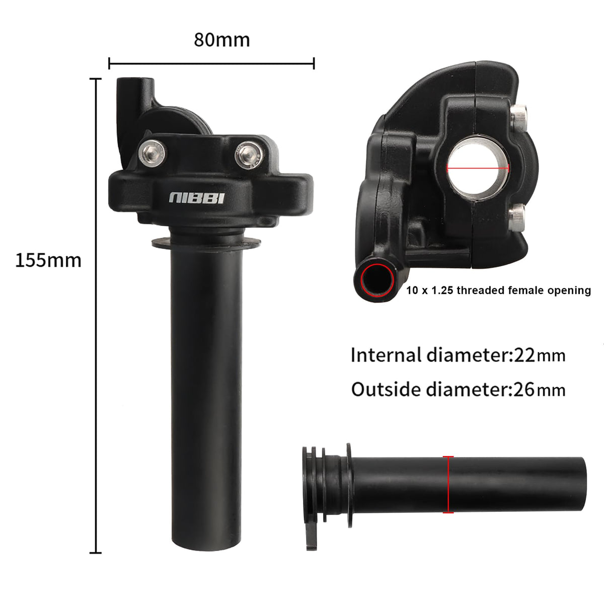 nibbi throttle next to gloved hand showing scale and rider-friendly size