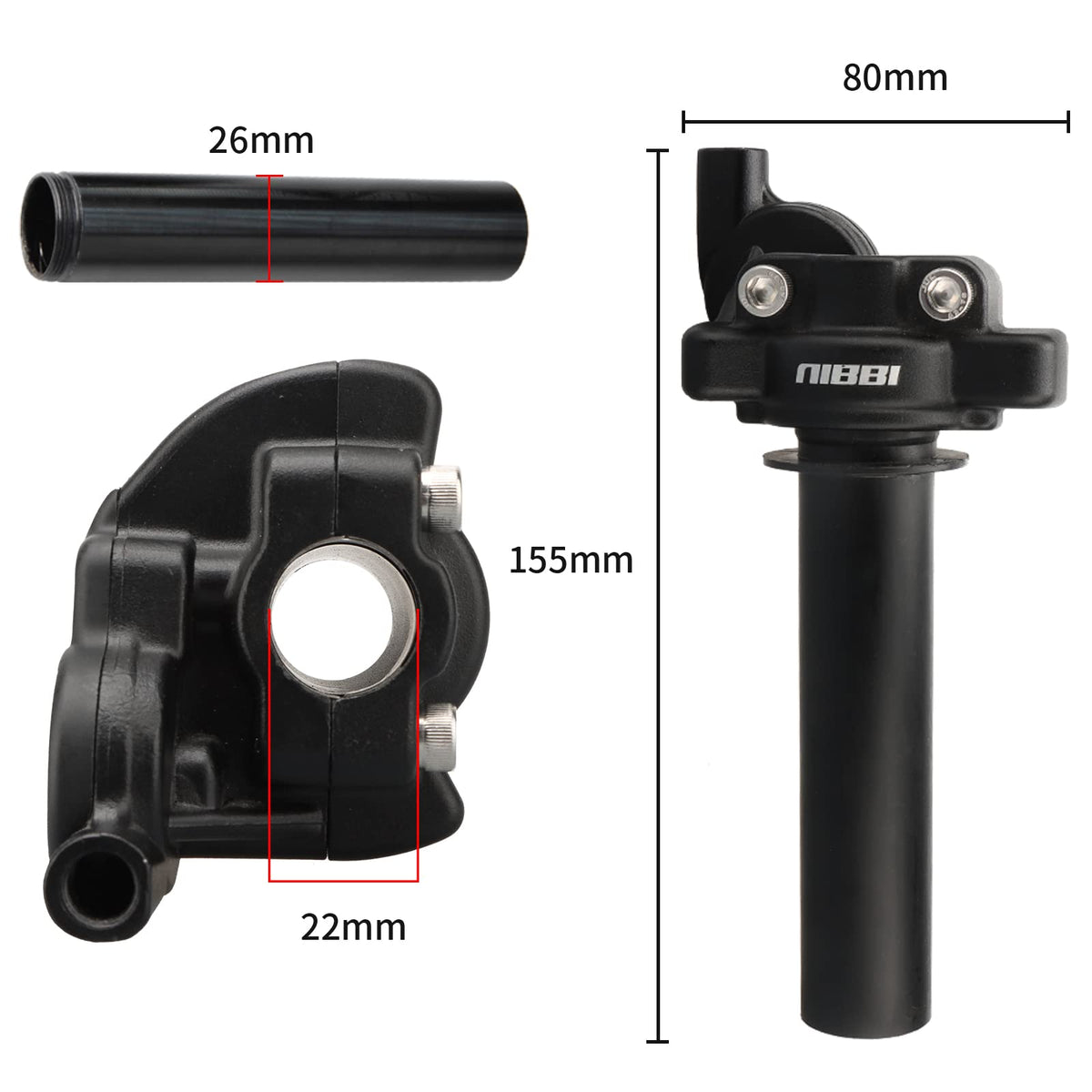 nibbi twist throttle side profile demonstrating ergonomic length and control