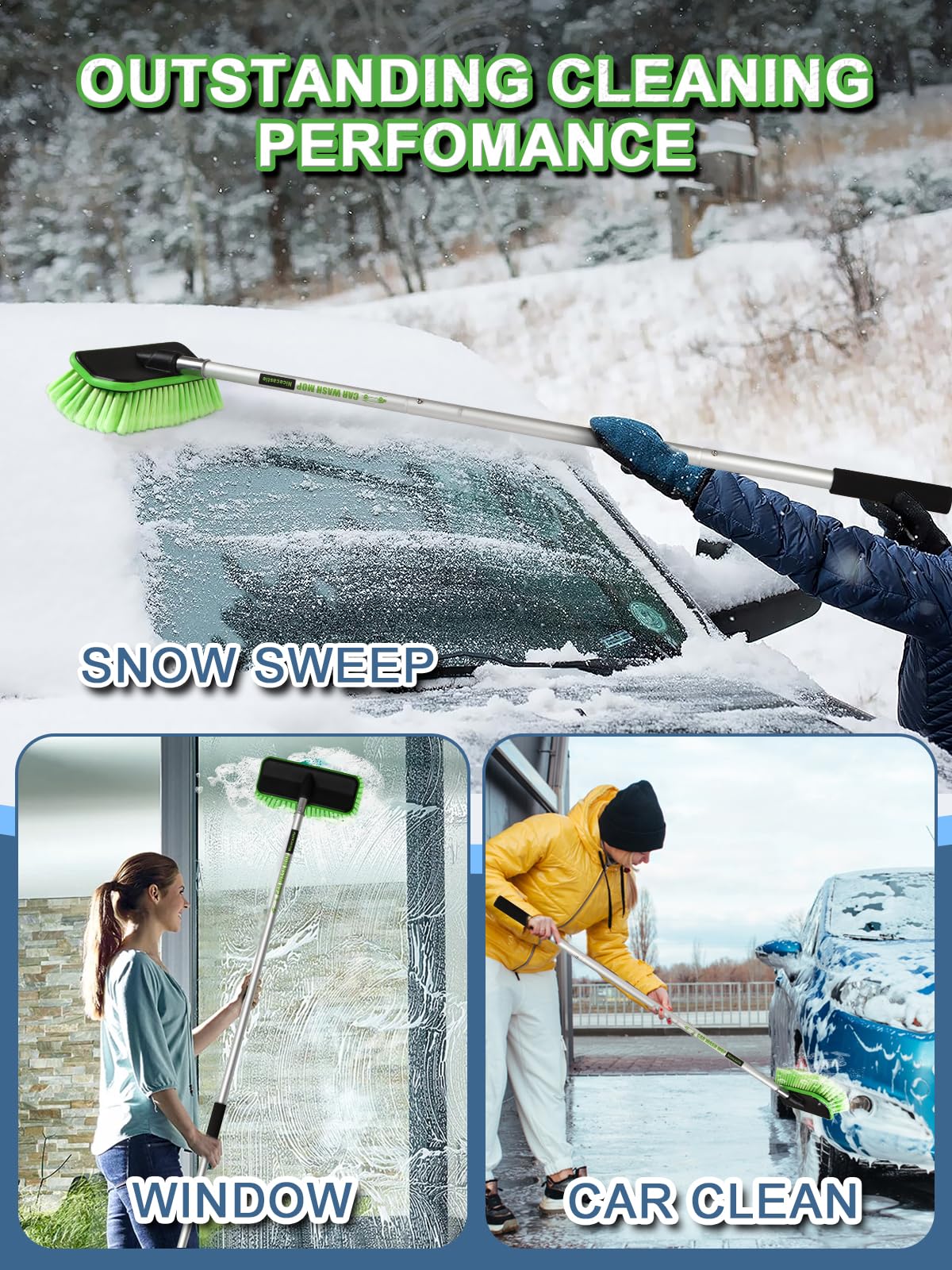 Nicecastle extended handle in use reaching high roof for safer cleaning