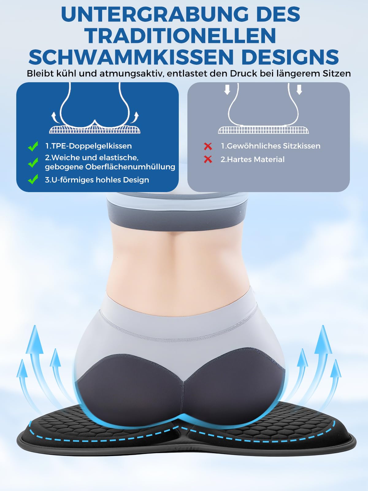 Nicecastle profile of U-shaped cutout demonstrating pressure relief and ergonomic support