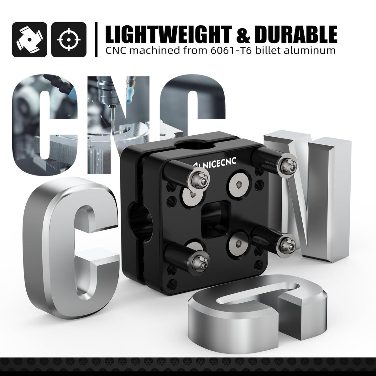 NICECNC clamp installed on Yamaha Tenere 700 showing correct scale and exact fit benefit