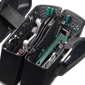 NICECNC liners installed in Harley saddlebag illustrating tidy, rattle-free storage