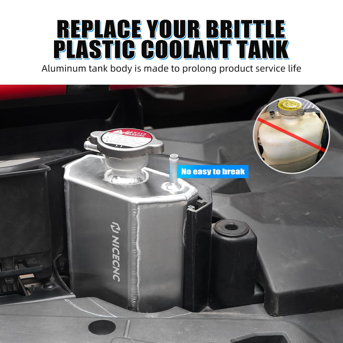 NICECNC reservoir installed on motorcycle showing straightforward replacement and fit