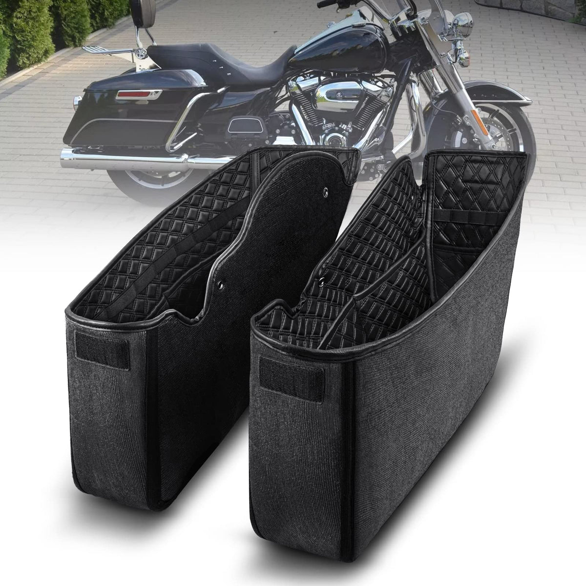 NICECNC front view of saddlebag liners showing fit and shape for organized storage
