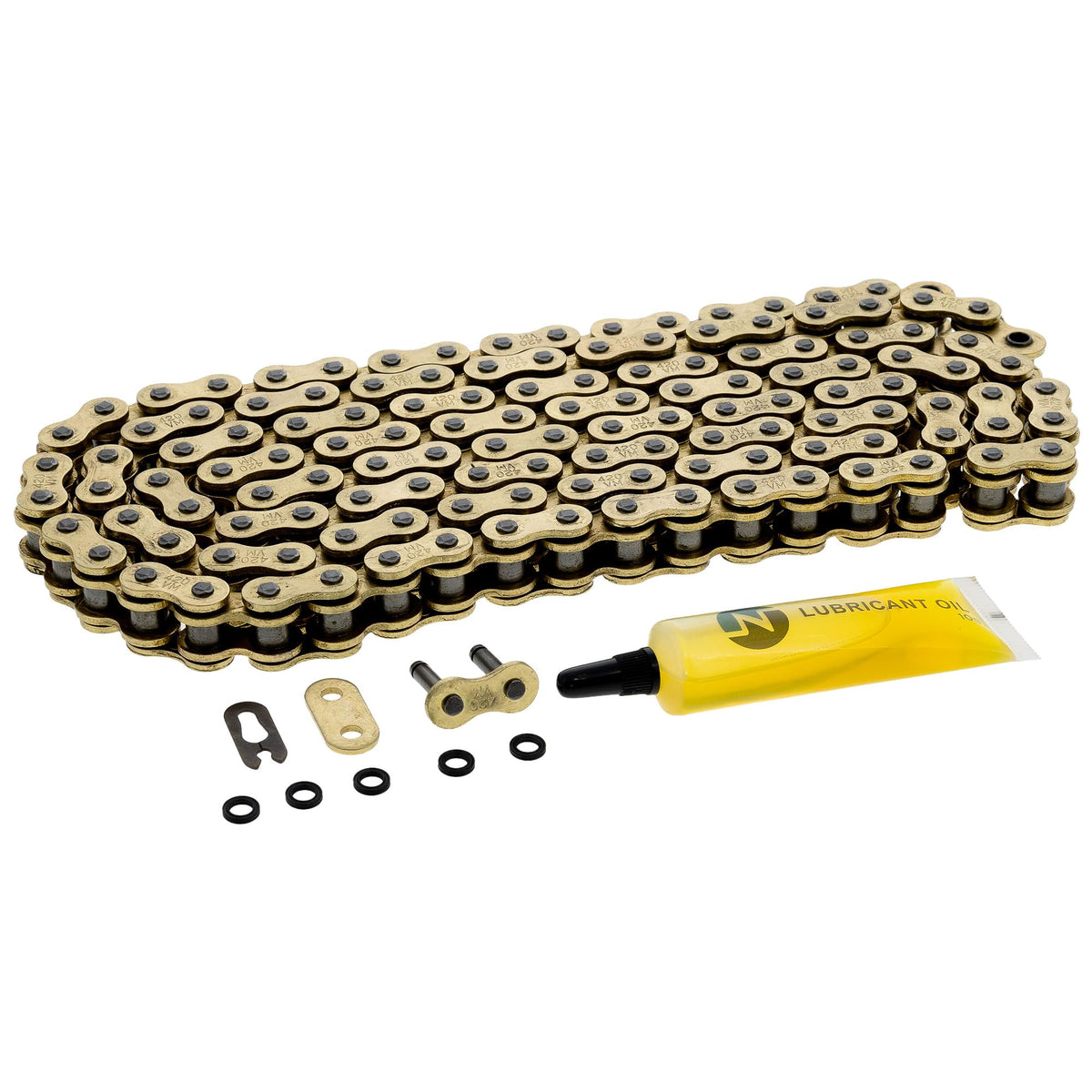 NICHE front packaging showing the 420 gold chain and included master link benefit clarity