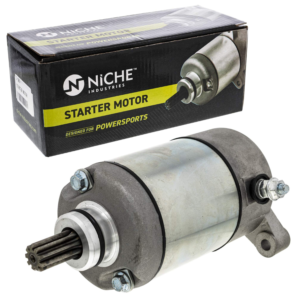 NICHE starter front view showing housing and mounting points for accurate fit