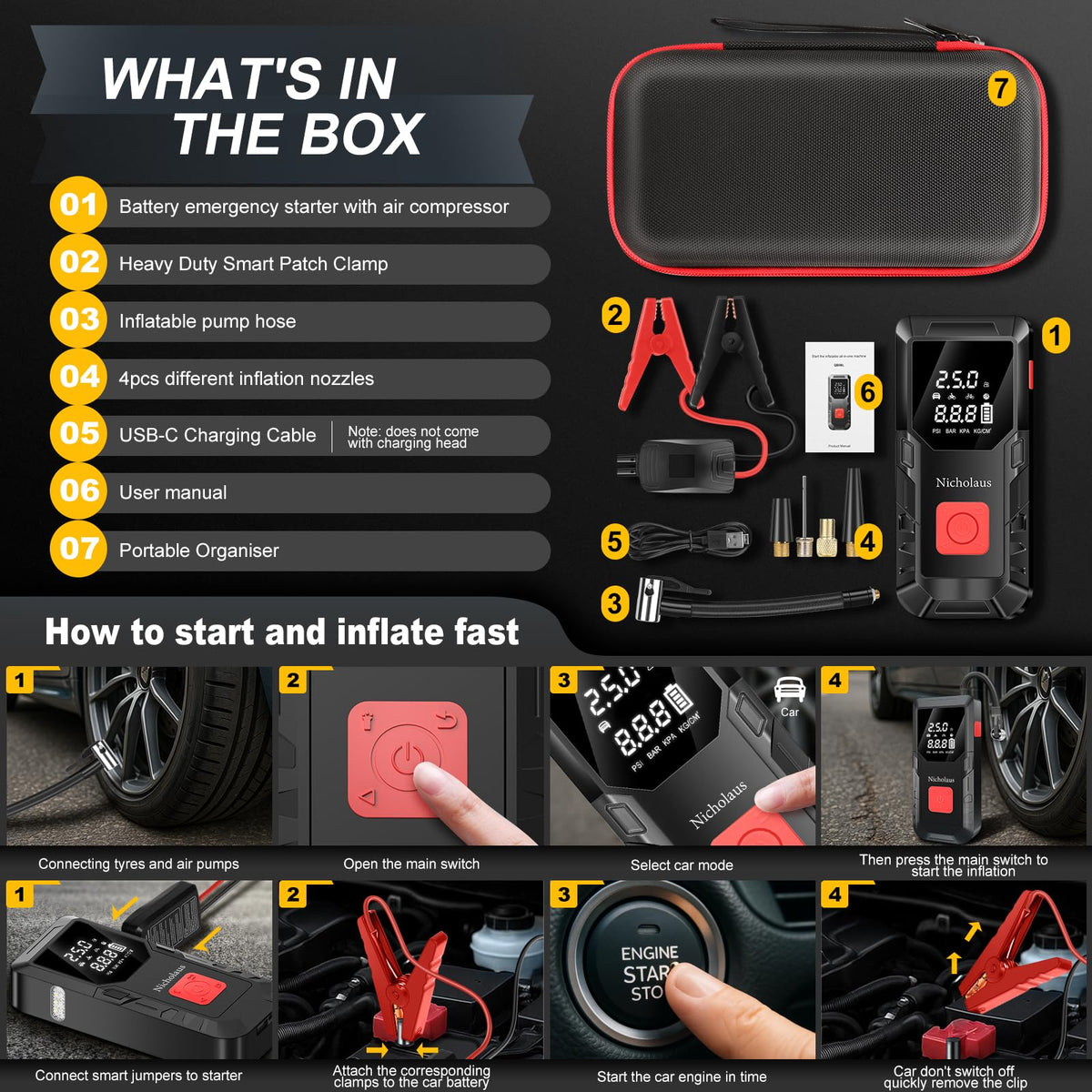 Nicholaus compact storage case with accessories for tidy transport and protection
