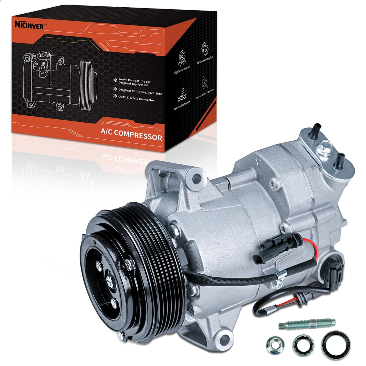 Nicinver front view of compressor showing mounting points and reliable fit