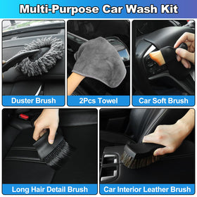 NIKCOSMK full accessory layout inside a car demonstrating versatile cleaning coverage