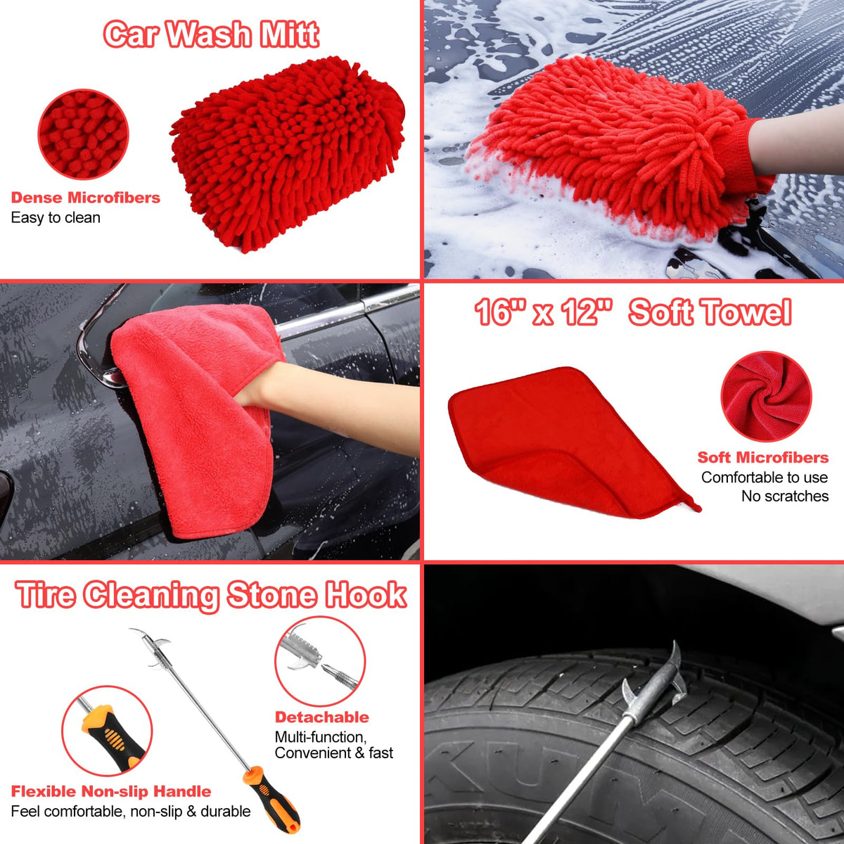 NIKCOSMK wash mitt, towel, tire hook and storage bag organized for faster detailing