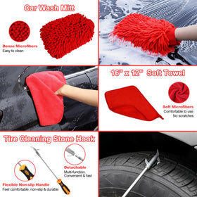 NIKCOSMK wash mitt, towel, tire hook and storage bag organized for faster detailing