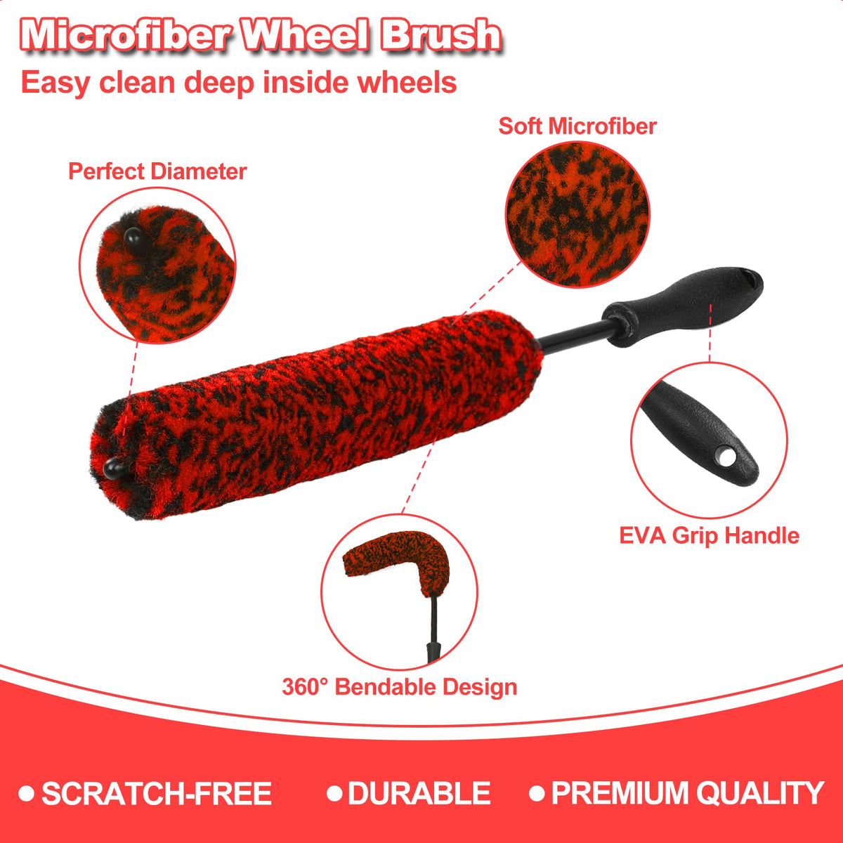 NIKCOSMK collection of five detailing brushes for precise cleaning around lug nuts