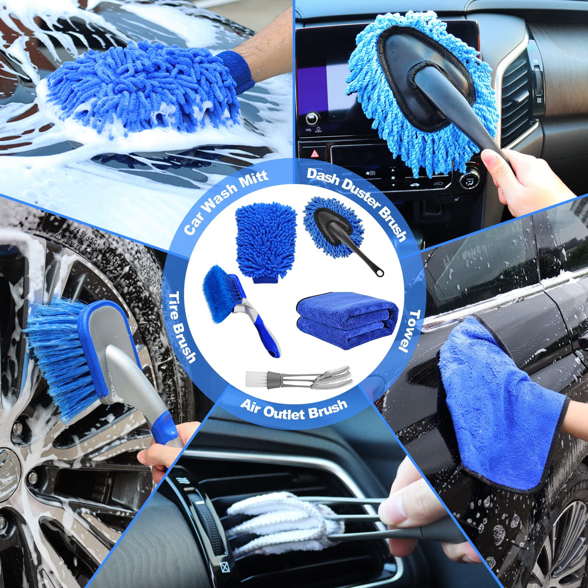 NIKCOSMK detailing brushes and wire brushes laid out showing size variety benefit precision cleaning