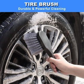 NIKCOSMK detailing brushes arrayed for spokes, lug nuts, grills offering precise cleaning