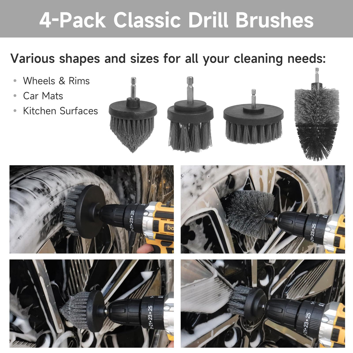 NIKCOSMK drill brush attachments and polishing pads for powerful deep cleaning