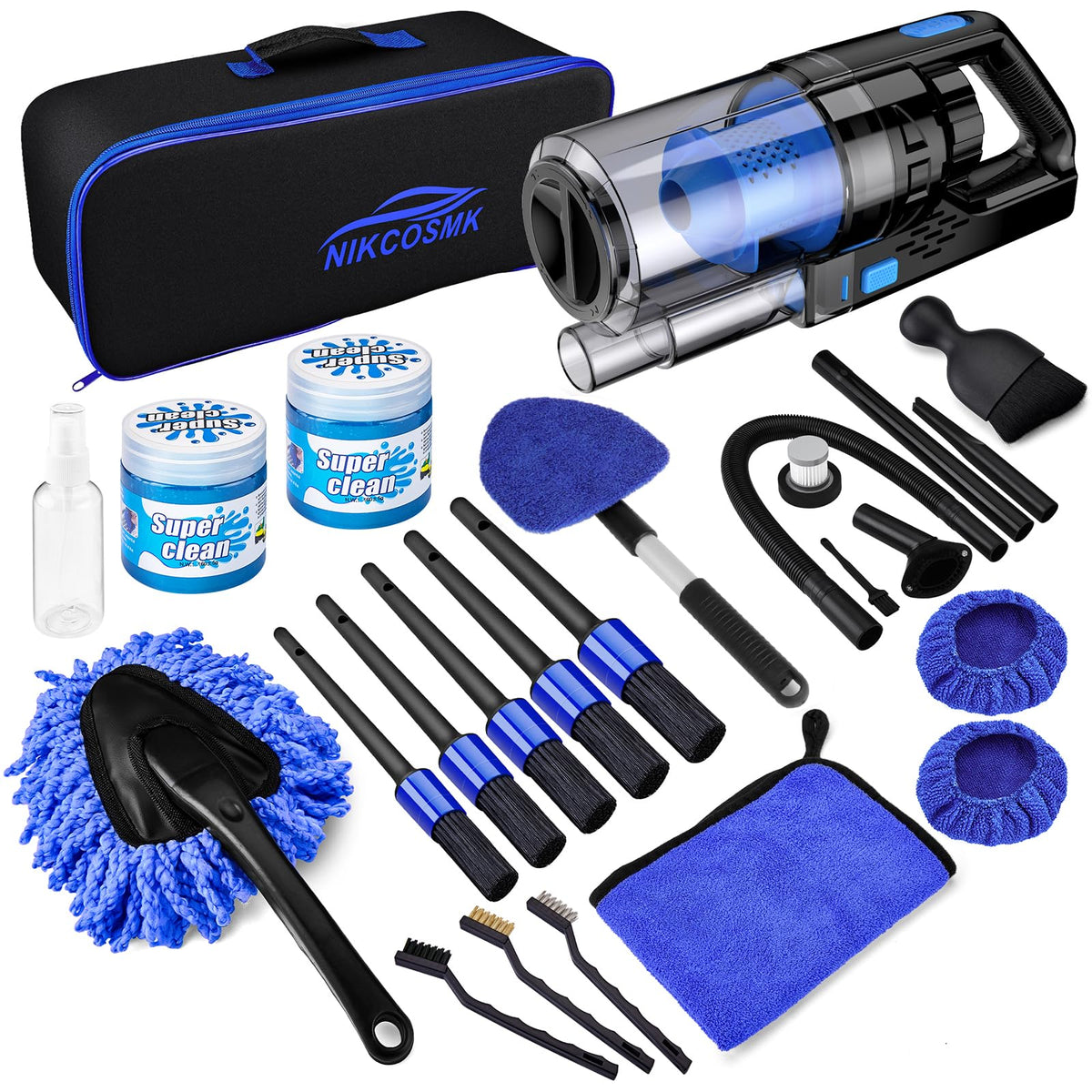 NIKCOSMK full kit layout showing all 17 pieces for organized cleaning