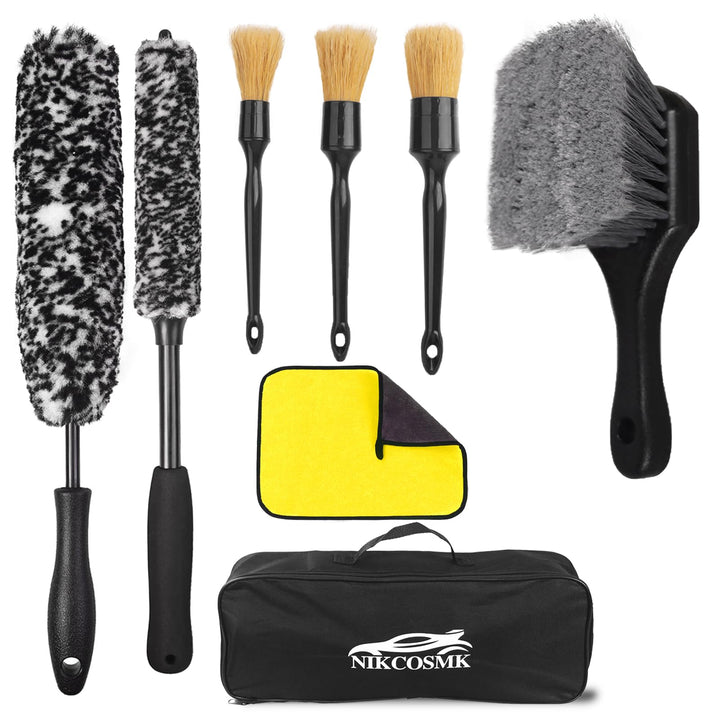 NIKCOSMK front packaging showing full wheel brush kit and benefits