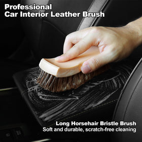 NIKCOSMK horse hair brush close-up gently cleaning leather without scratching