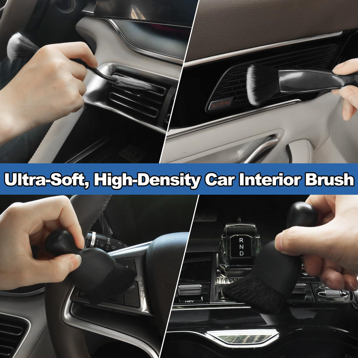 NIKCOSMK in-car cleaning action using extendable tool for clear visibility