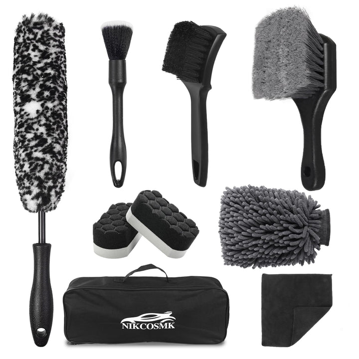 NIKCOSMK kit front layout showing all included brushes and accessories for organized cleaning