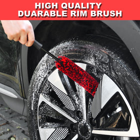 NIKCOSMK brushes in use on a car wheel showing efficient cleaning and finish protection
