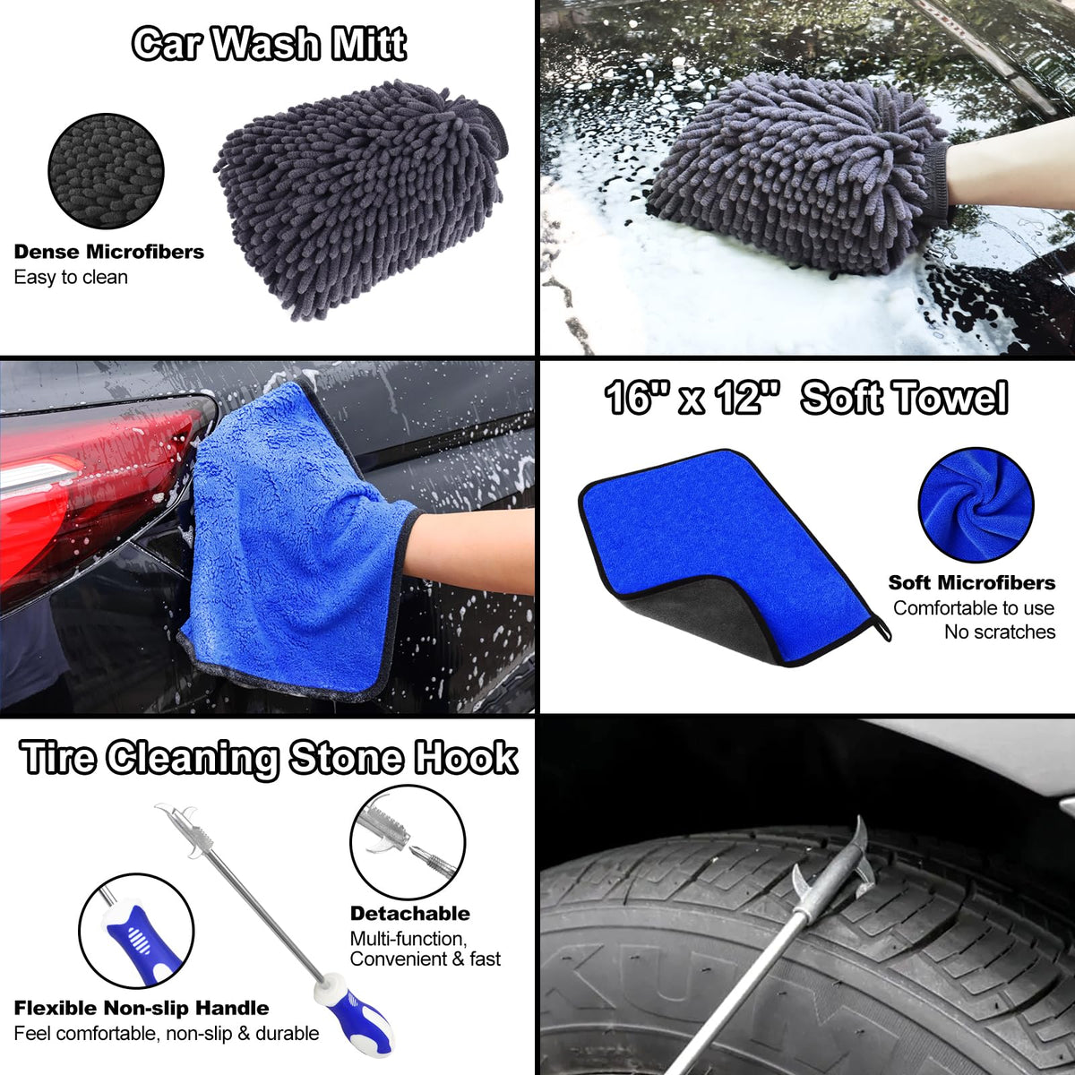 NIKCOSMK wash mitt and microfiber towel for gentle washing and streak-free drying