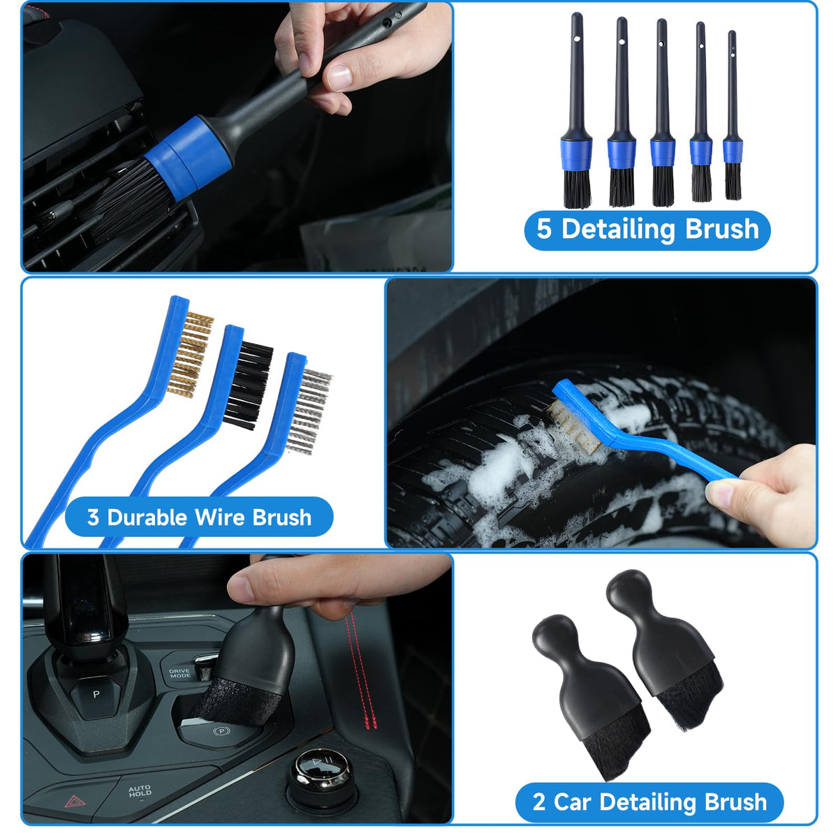 NIKCOSMK wheel and tire brushes cleaning rim, removes brake dust
