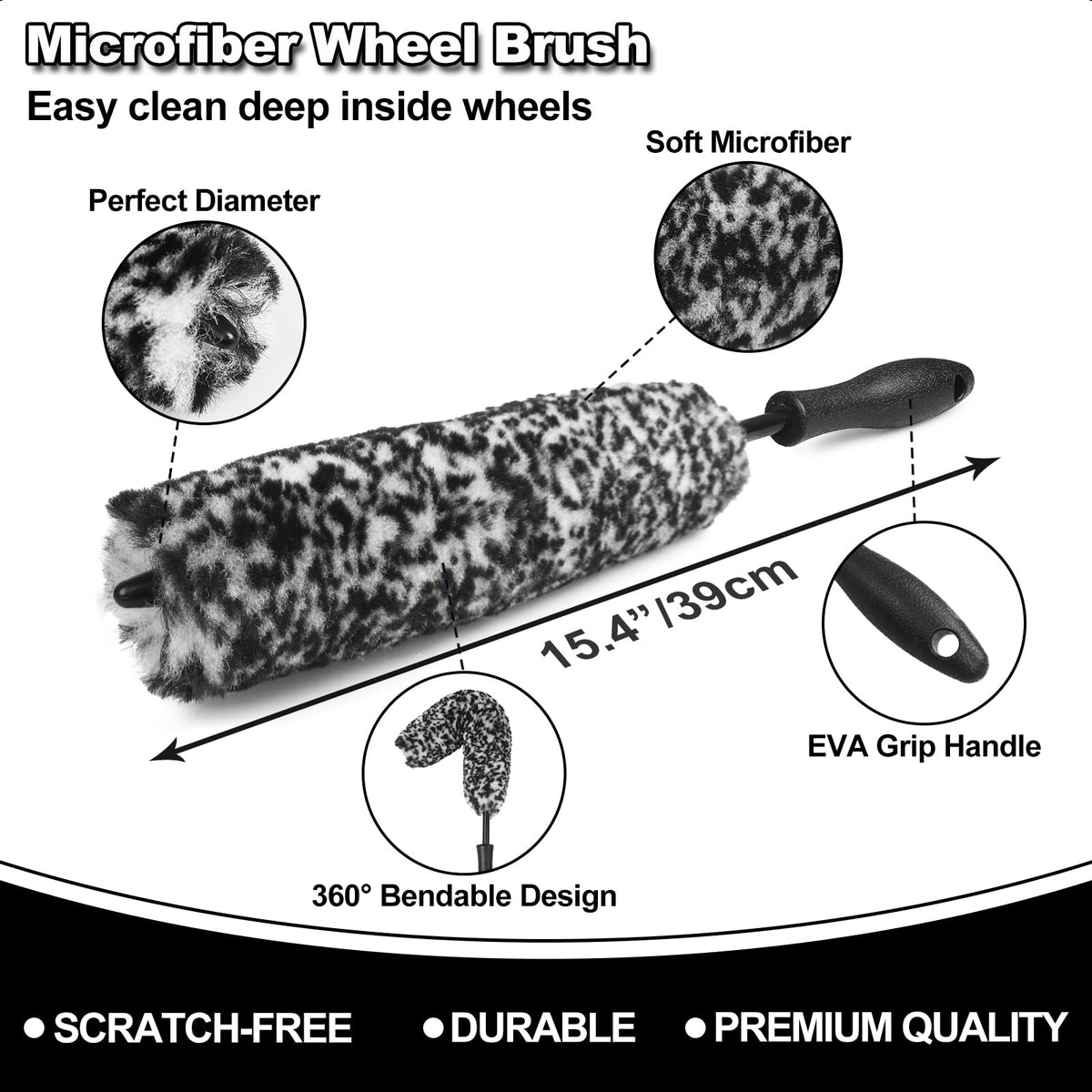 NIKCOSMK wheel brush close-up bristles showing soft woolie texture protecting rims