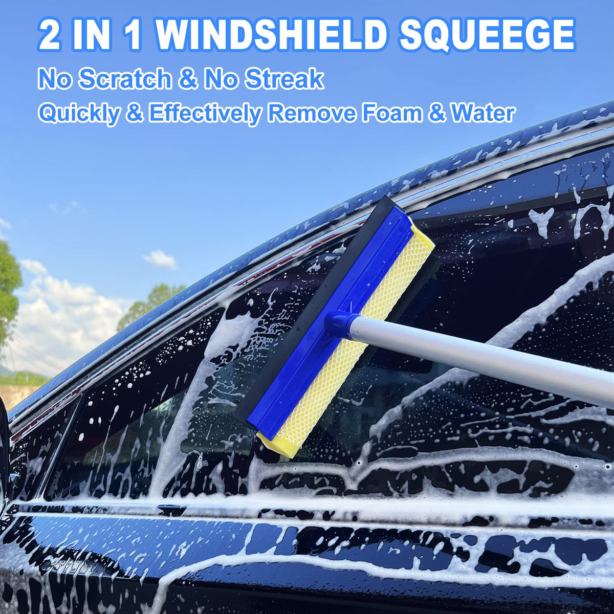 NIKCOSMK windshield squeegee on pole delivering streak-free glass