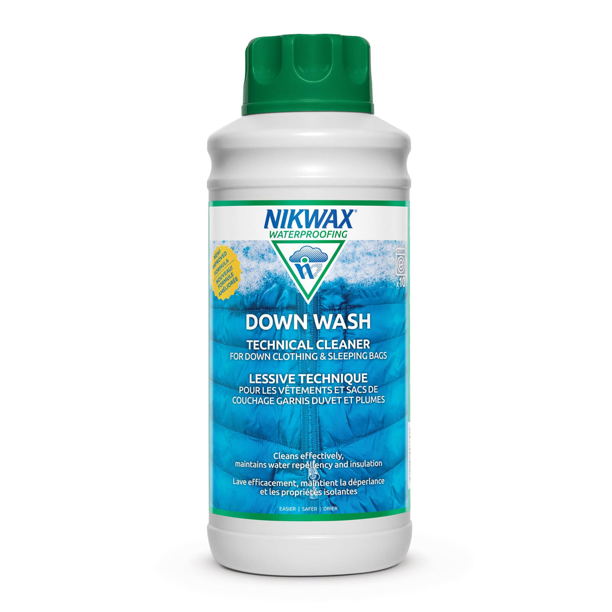 Nikwax bottle front view showing product and easy-pour design benefit