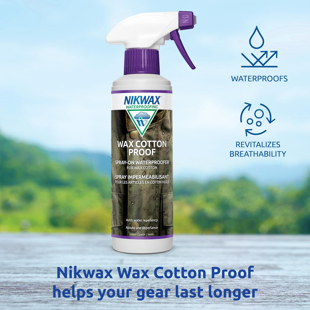 Nikwax being applied to jacket shoulder to restore water repellency