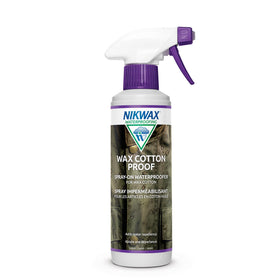 Nikwax spray bottle front view showing product ready for reproofing
