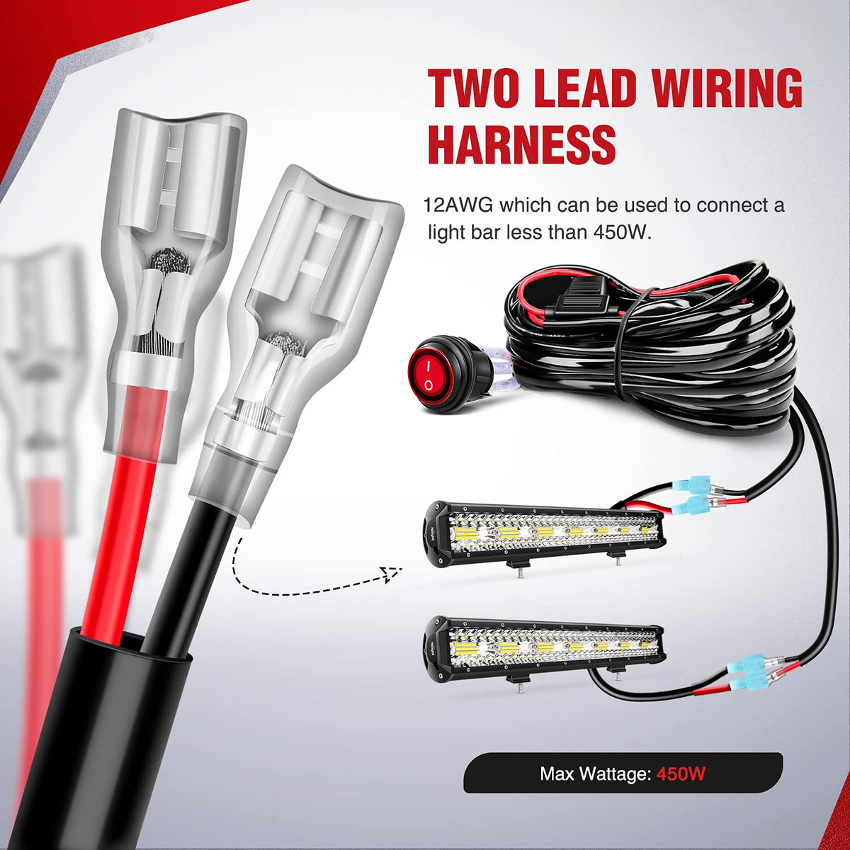 Nilight 12AWG cable laid out to illustrate ten-foot reach and low voltage drop