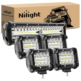 Nilight 12-inch 300W bar front view showing bright beam and durable housing