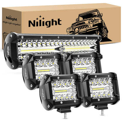 Nilight 12-inch 300W bar front view showing bright beam and durable housing