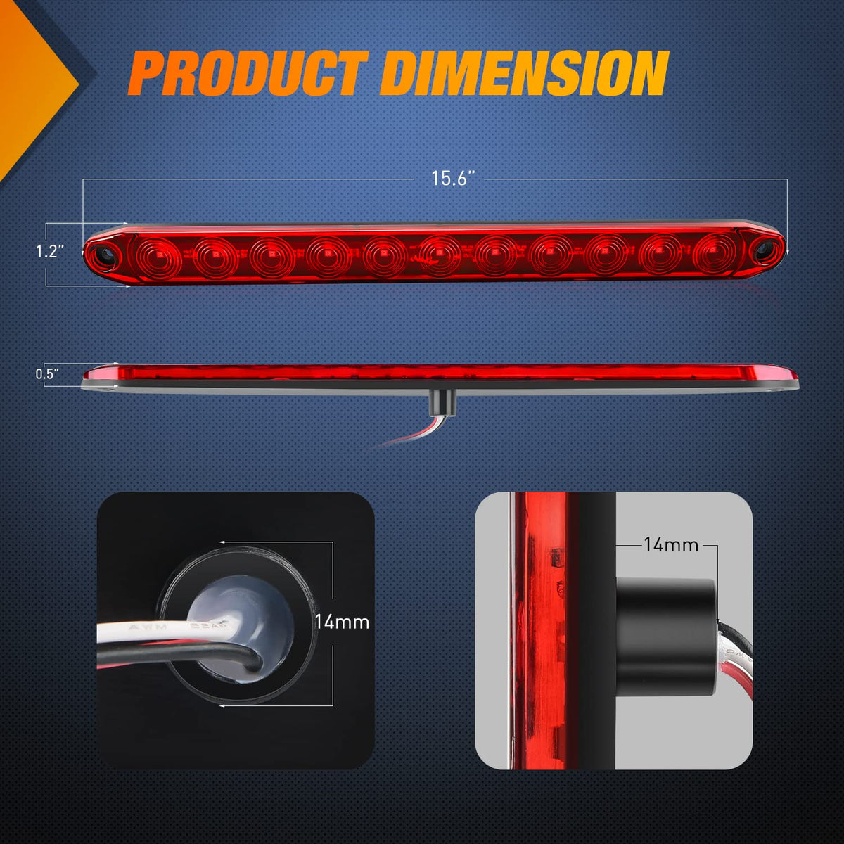 Nilight top-down view of 16 inch brake light bar displaying even light distribution for center brake visibility